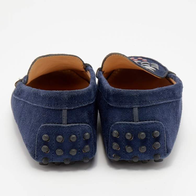 Pre Owned Tod's Navy Blue Suede Studded Slip On Loafers Size 37
