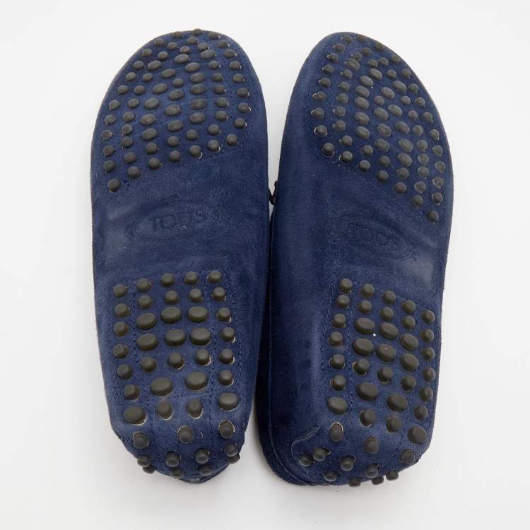 Pre Owned Tod's Navy Blue Suede Studded Slip On Loafers Size 37