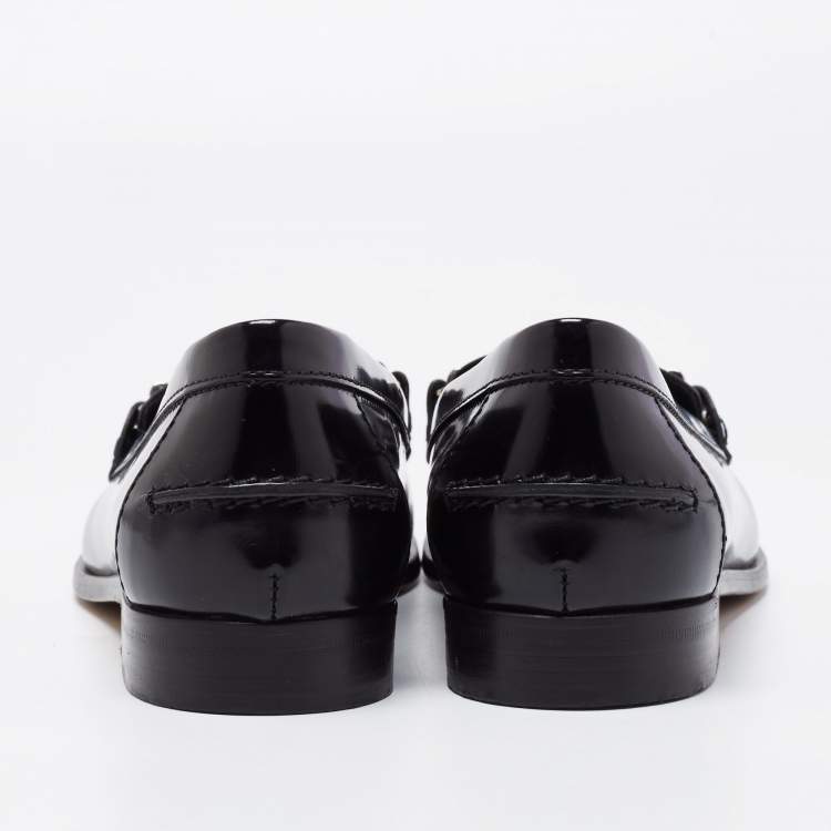 Pre Owned Tod's Black Leather Double T Block Heel Loafers Size 35.5