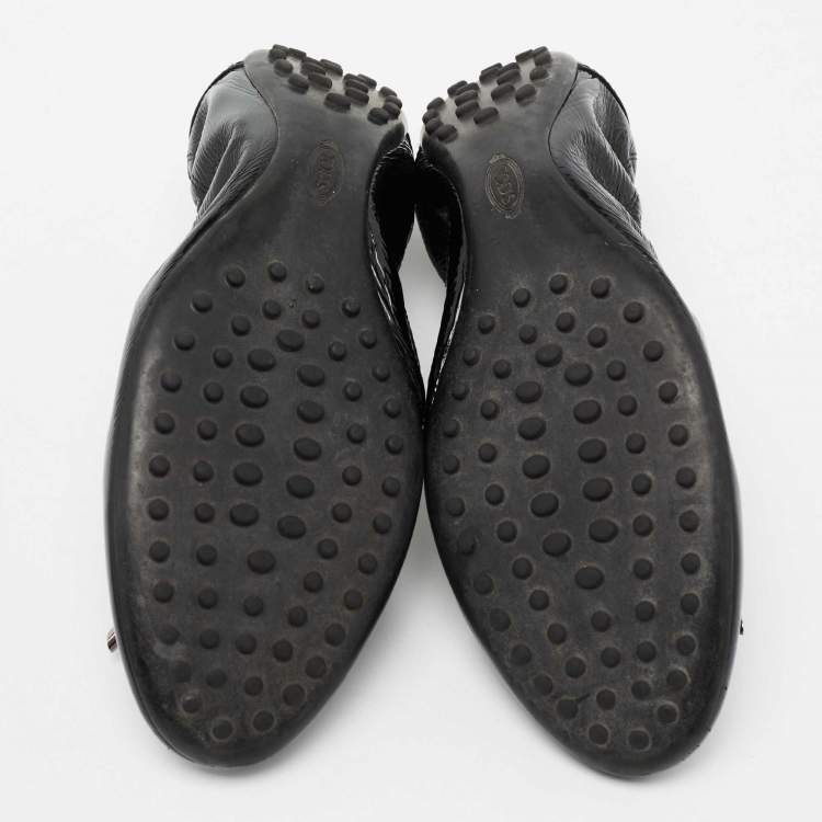 Pre Owned Tod's Black Patent Leather Dee Scrunch Ballet Flats Size 39.5