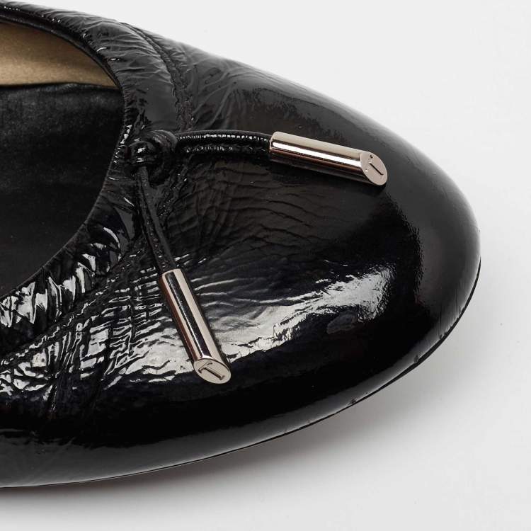 Pre Owned Tod's Black Patent Leather Dee Scrunch Ballet Flats Size 39.5