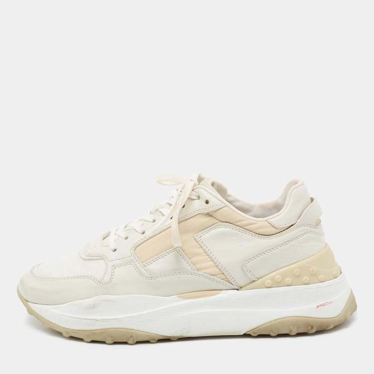 Pre Owned Tod's White/Beige Leather And Mesh Low Top Platform Sneakers Size 39.5
