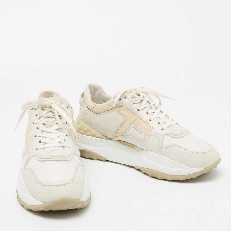 Pre Owned Tod's White/Beige Leather And Mesh Low Top Platform Sneakers Size 39.5