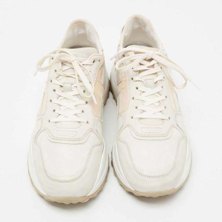Pre Owned Tod's White/Beige Leather And Mesh Low Top Platform Sneakers Size 39.5