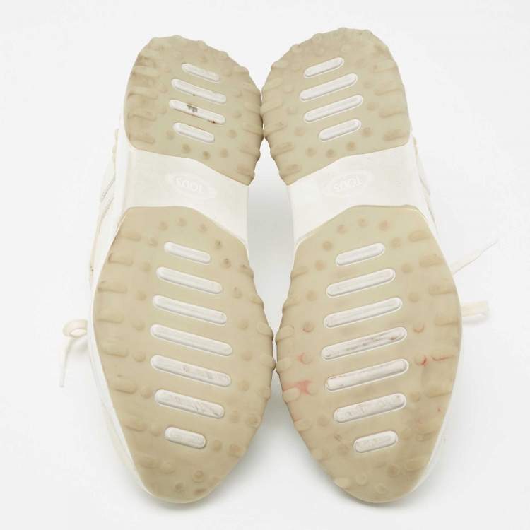 Pre Owned Tod's White/Beige Leather And Mesh Low Top Platform Sneakers Size 39.5