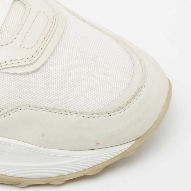 Pre Owned Tod's White/Beige Leather And Mesh Low Top Platform Sneakers Size 39.5