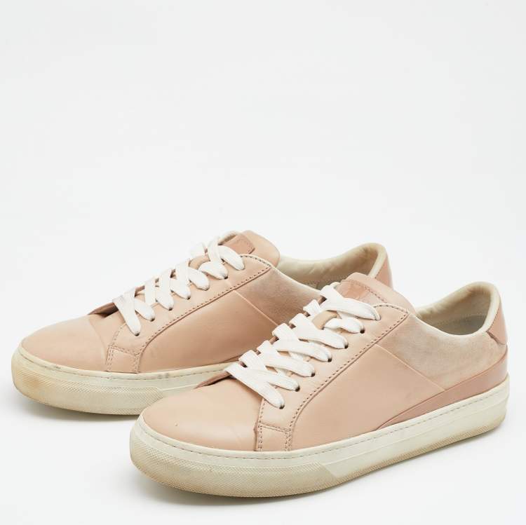 Pre Owned Tod's Beige Leather Low Top Sneakers Size 37