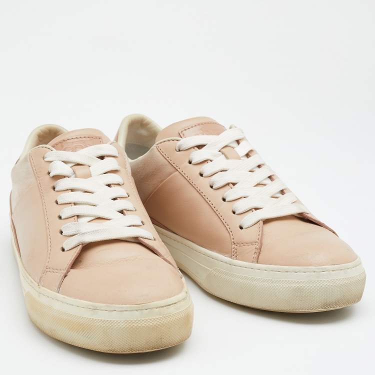 Pre Owned Tod's Beige Leather Low Top Sneakers Size 37