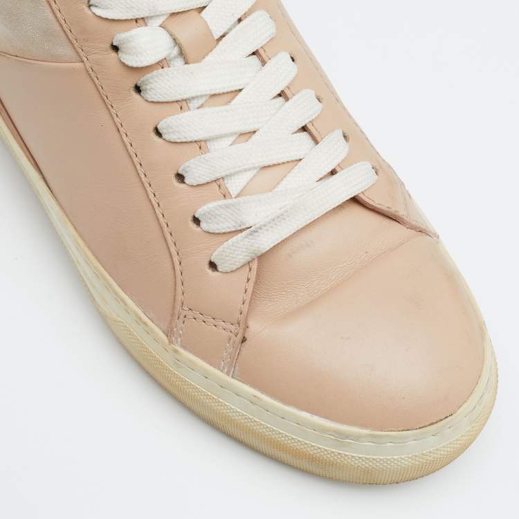 Pre Owned Tod's Beige Leather Low Top Sneakers Size 37