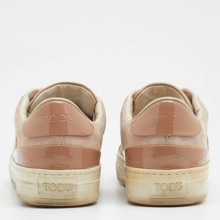 Pre Owned Tod's Beige Leather Low Top Sneakers Size 37