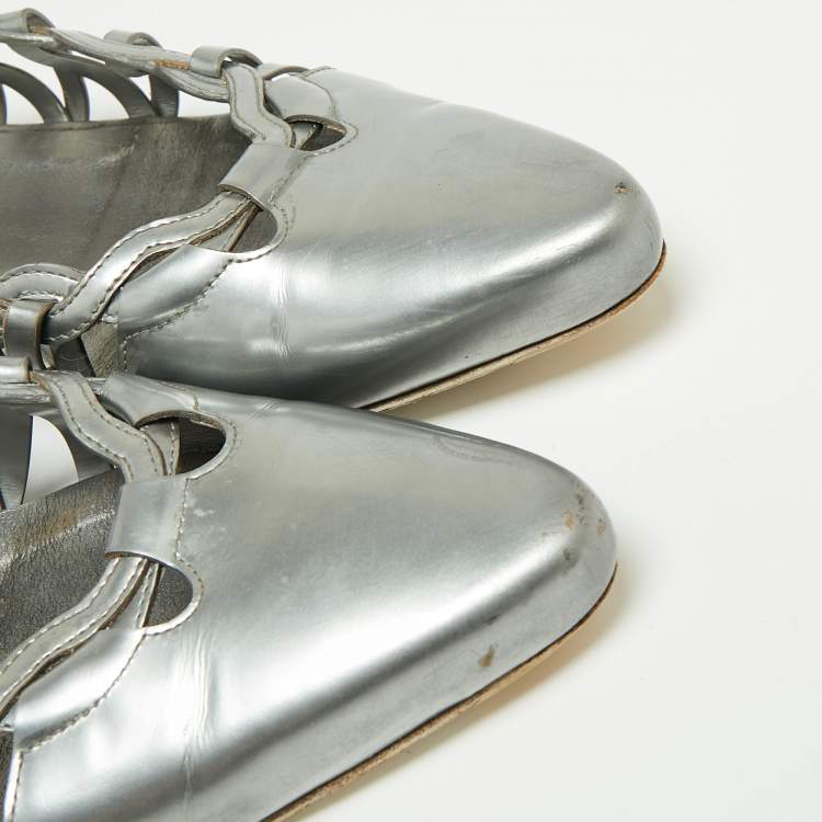 Pre Owned Tod's Grey Patent Leather Braided Detailed Pointed Toe Ballet Flats Size 39.5