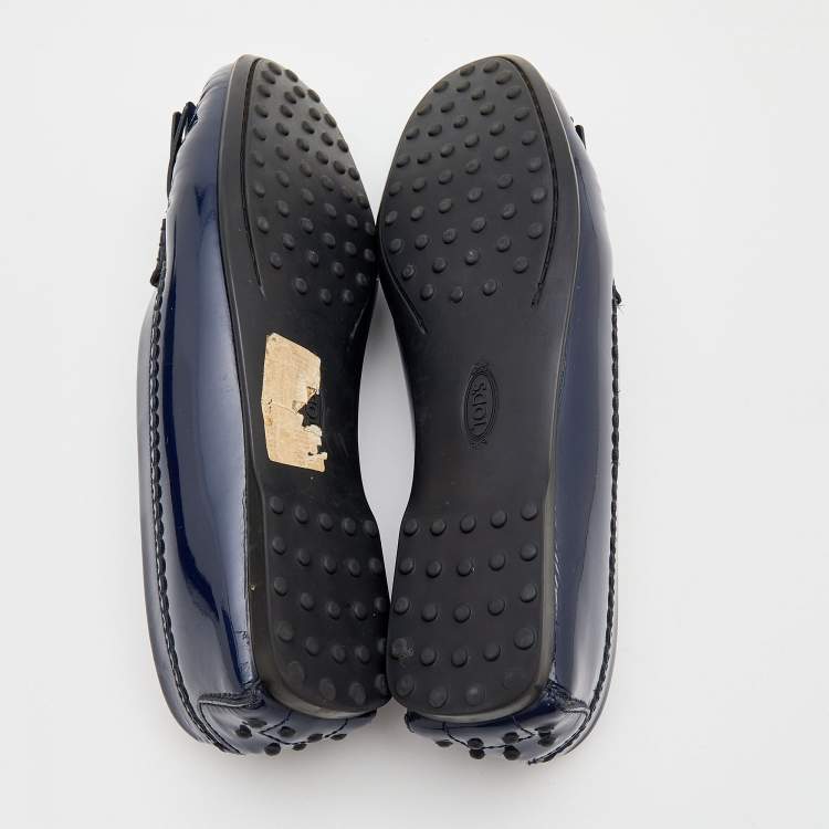 Pre Owned Tod's Blue Patent Leather Double T Fringe Loafers Size 40