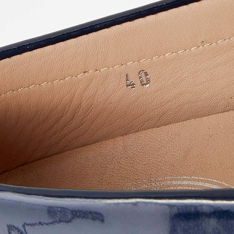 Pre Owned Tod's Blue Patent Leather Double T Fringe Loafers Size 40