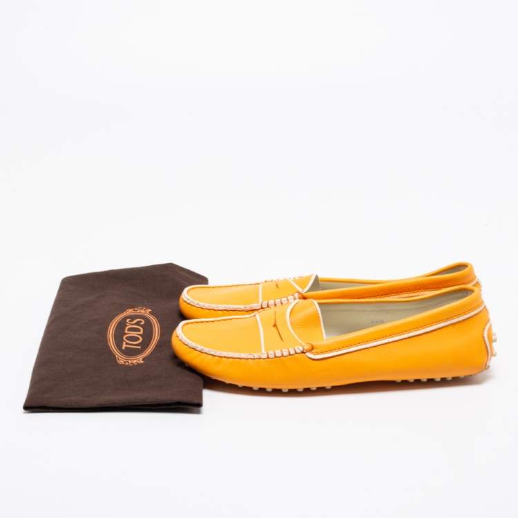 مملوكة مسبقًا Tod's Orange Leather Penny Slip On Loafers Size 39.5