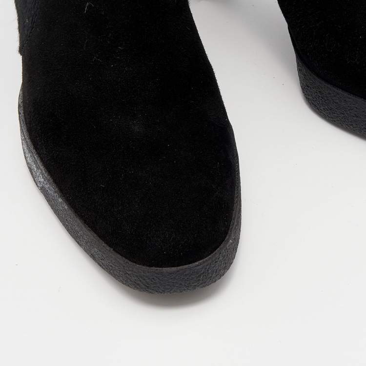Pre Owned Tod's Black Suede And Calf Hair Knee Length Boots Size 40