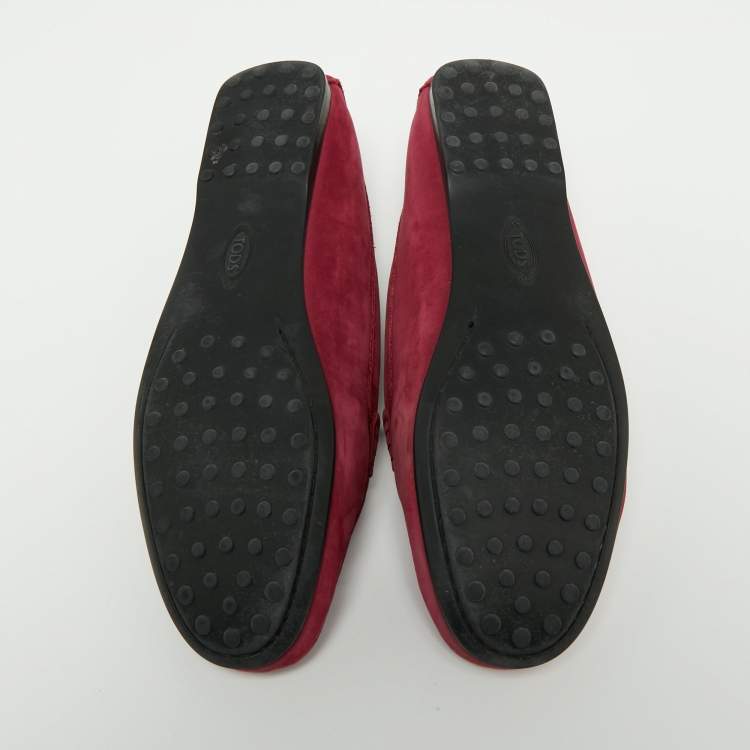 Pre Owned Tod's Fuchsia Nubuck Leather Gommino Bit Loafers Size 38.5