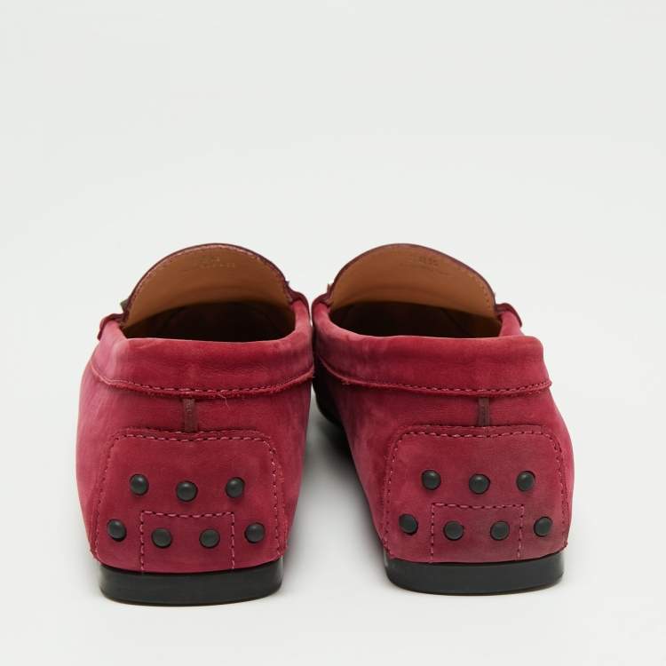 Pre Owned Tod's Fuchsia Nubuck Leather Gommino Bit Loafers Size 38.5