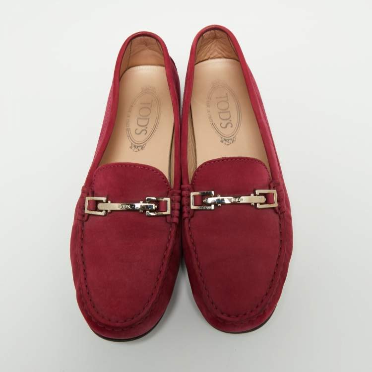Pre Owned Tod's Fuchsia Nubuck Leather Gommino Bit Loafers Size 38.5