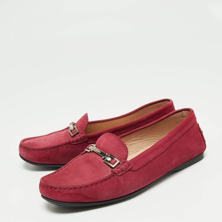 Pre Owned Tod's Fuchsia Nubuck Leather Gommino Bit Loafers Size 38.5