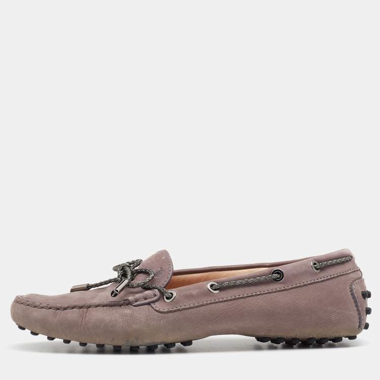 Pre Owned Tod's Grey Suede Bow Slip On Loafers Size 39.5