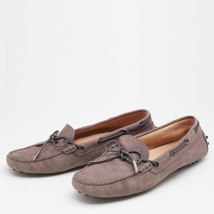Pre Owned Tod's Grey Suede Bow Slip On Loafers Size 39.5