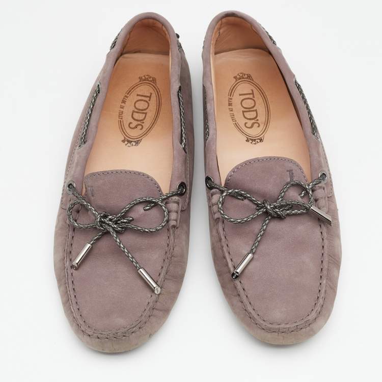 Pre Owned Tod's Grey Suede Bow Slip On Loafers Size 39.5