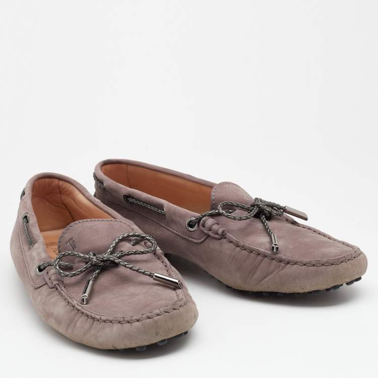 Pre Owned Tod's Grey Suede Bow Slip On Loafers Size 39.5