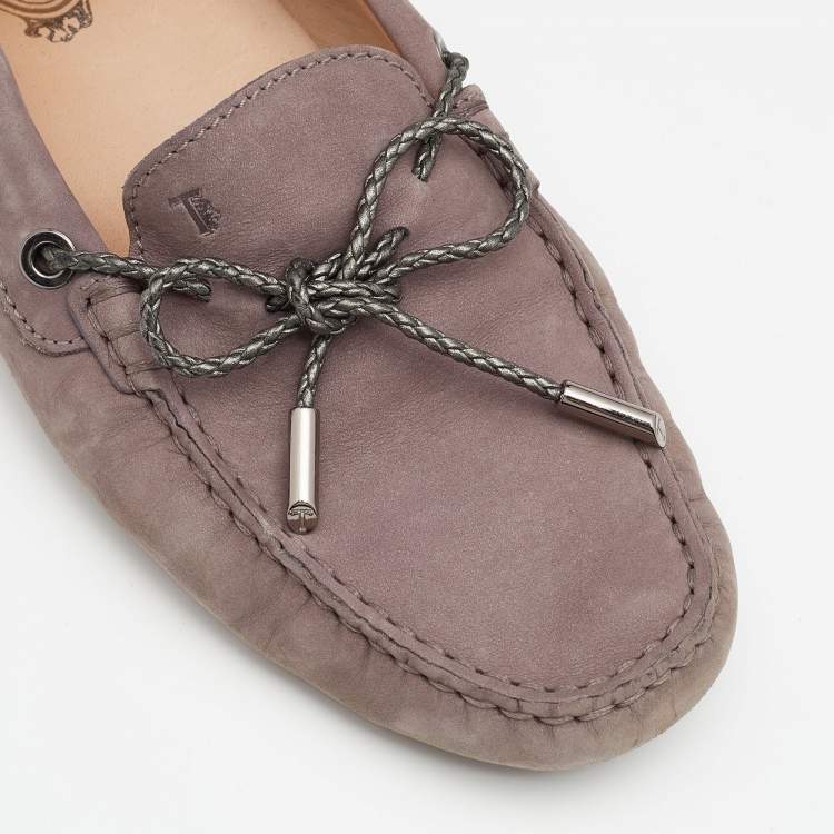 Pre Owned Tod's Grey Suede Bow Slip On Loafers Size 39.5