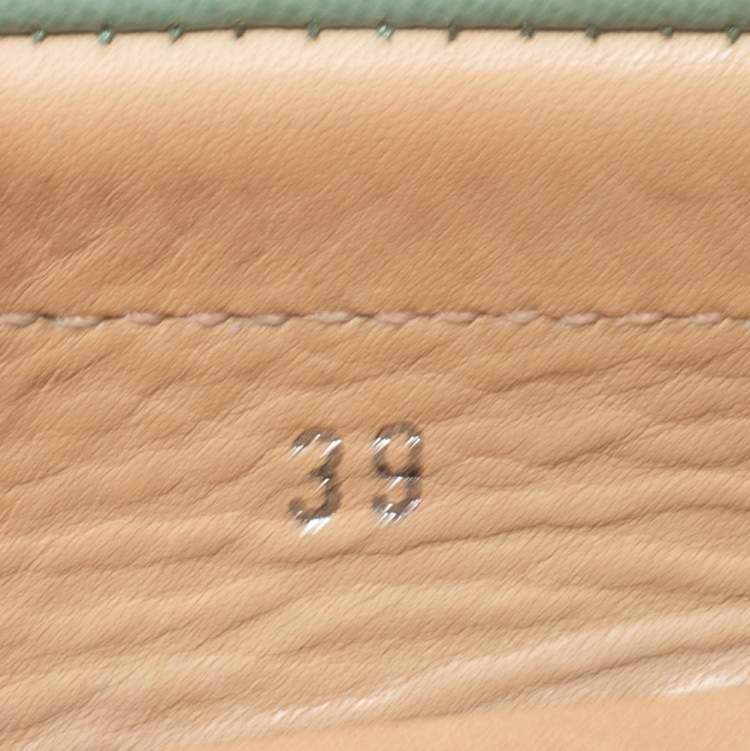 Pre Owned Tod's Mint Green Leather Gommini Bow Slip On Loafers Size 39