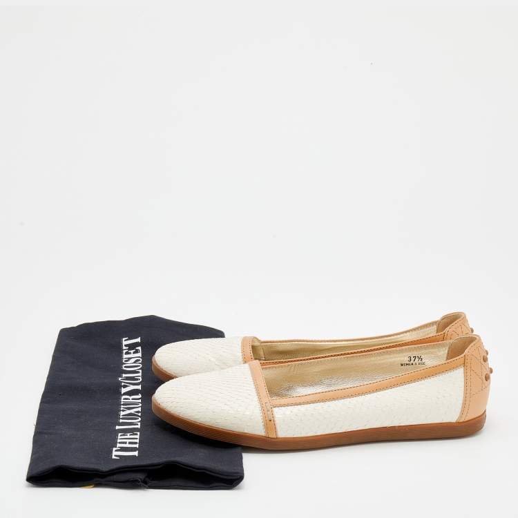 Pre Owned Tod's Beige/White Snakeskin And Leather Ballet Flats Size 37.5