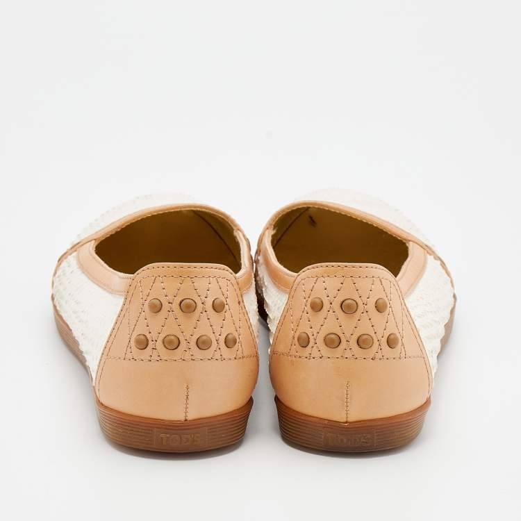 Pre Owned Tod's Beige/White Snakeskin And Leather Ballet Flats Size 37.5