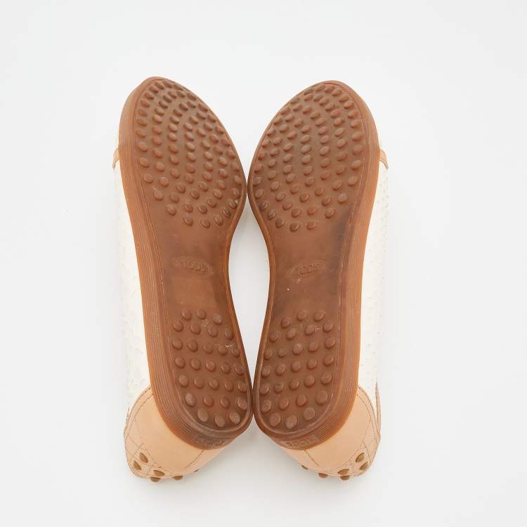 Pre Owned Tod's Beige/White Snakeskin And Leather Ballet Flats Size 37.5