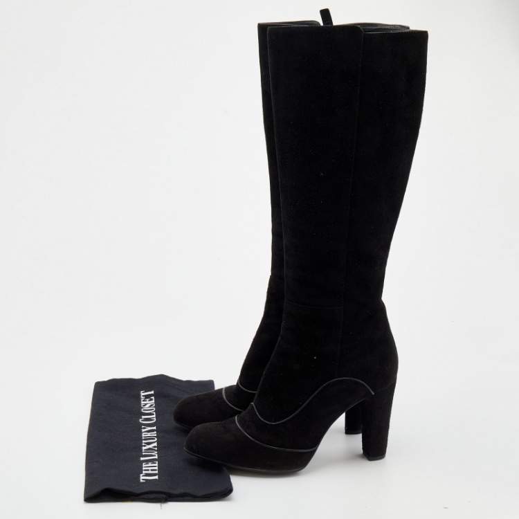 Pre Owned Tod's Black Suede Knee High Boots Size 37