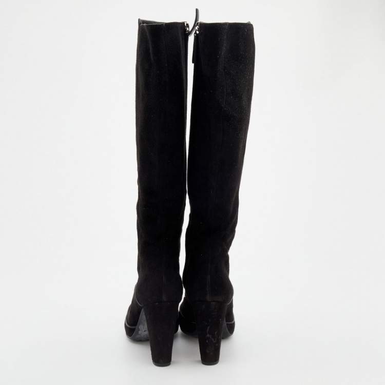Pre Owned Tod's Black Suede Knee High Boots Size 37