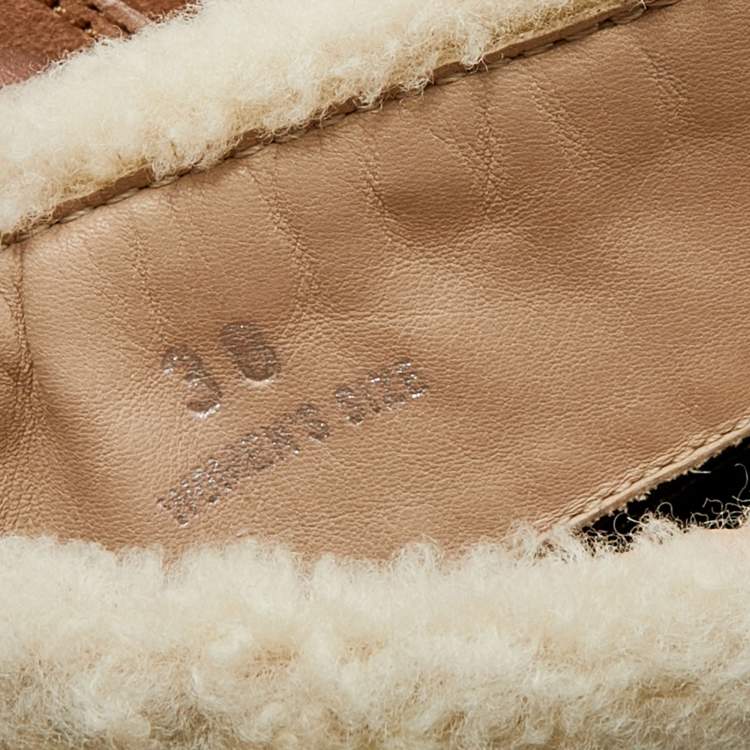 Pre Owned Tod's Beige Suede And Lamb Fur Buckle Platform Ankle Boots Size 38