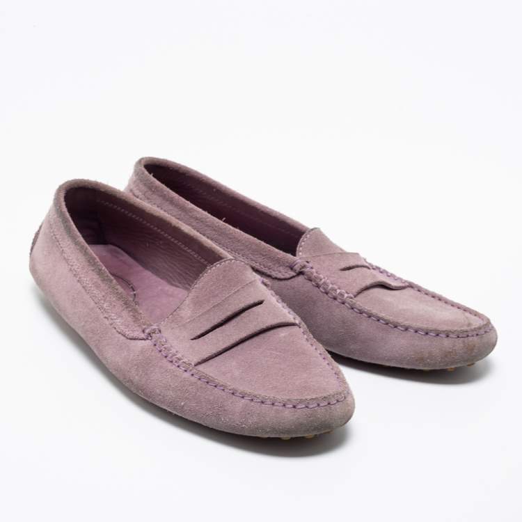 Pre Owned Tod's Lavender Suede Penny Driving Loafers Size 40