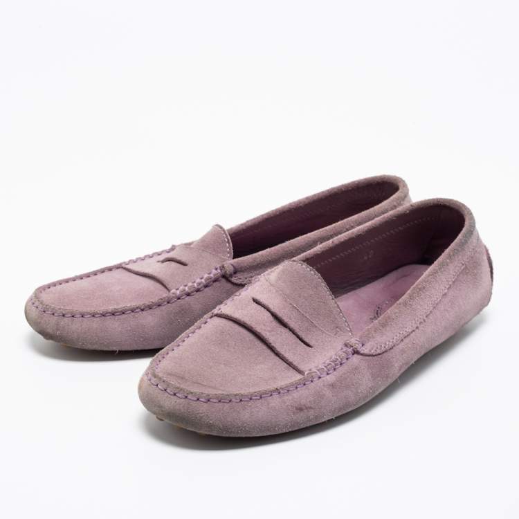 Pre Owned Tod's Lavender Suede Penny Driving Loafers Size 40