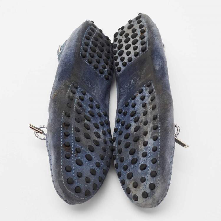 Pre Owned Tod's Blue Suede Gommini Driving Loafers Size 40