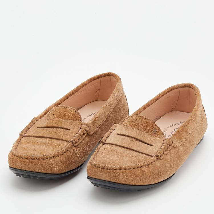 Pre Owned Tod's Light Brown Suede Slip On Loafers Size 38.5