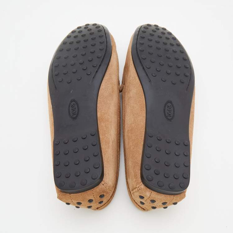 Pre Owned Tod's Light Brown Suede Slip On Loafers Size 38.5