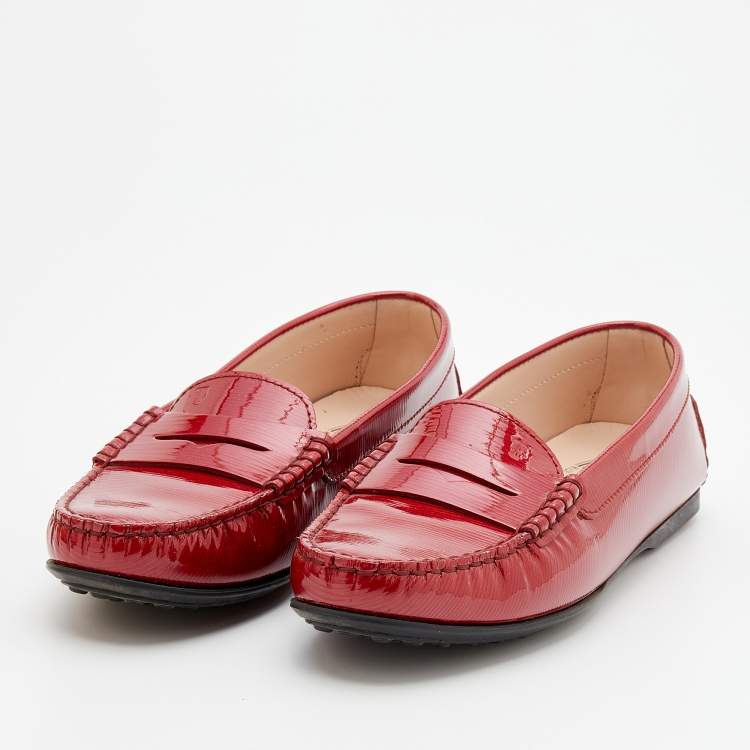 Pre Owned Tod's Red Patent Leather Penny Loafers Size 38