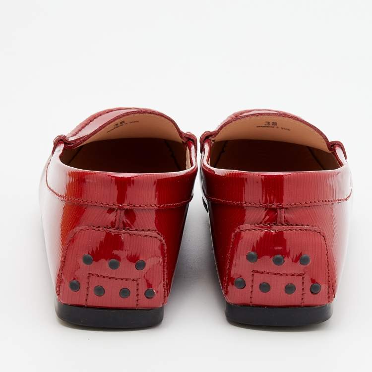 Pre Owned Tod's Red Patent Leather Penny Loafers Size 38