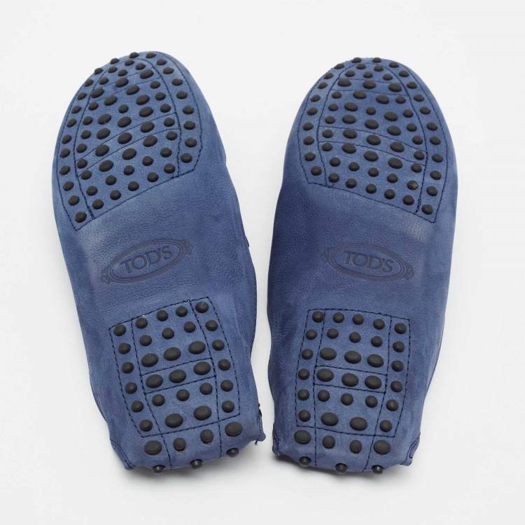 Pre Owned Tod's Blue Nubuck Leather Fringe Flat Mules Size 40