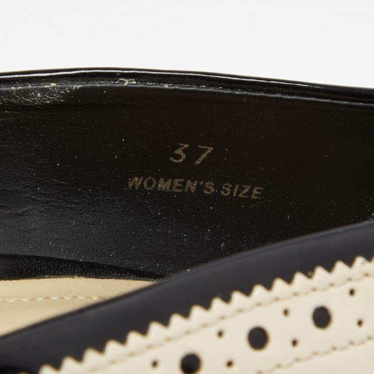 Pre Owned Tod's Black/Beige Brogue Leather and Patent Leather Tassel Peep Toe Pumps Size 37