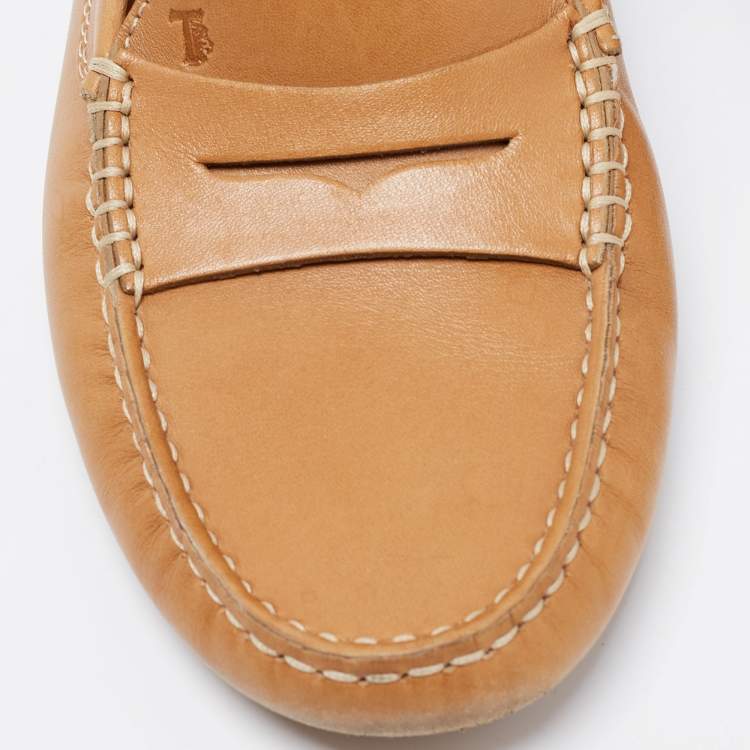 Pre Owned Tod's Tan Brown Leather Penny Loafers Size 37 