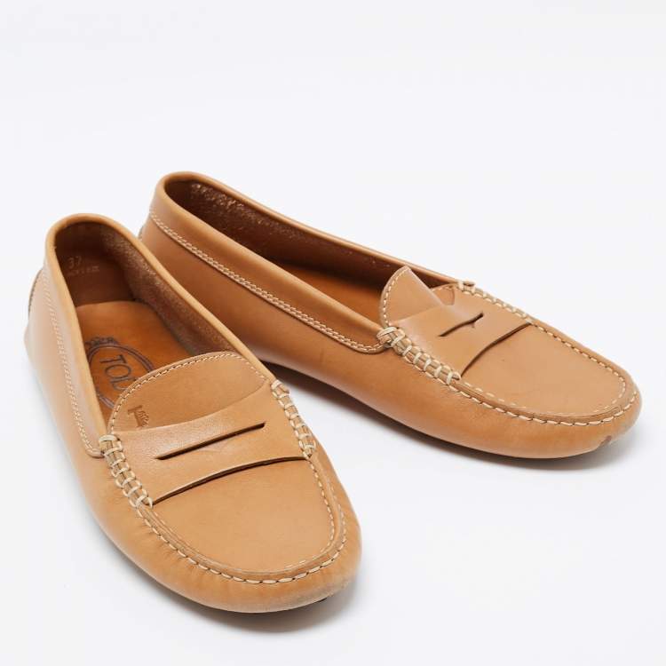 Pre Owned Tod's Tan Brown Leather Penny Loafers Size 37 