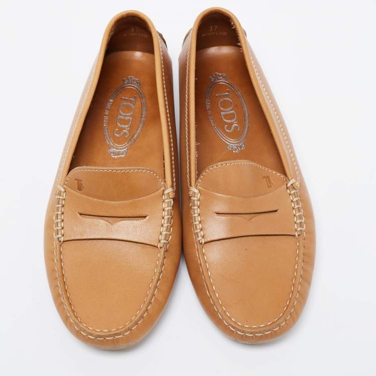 Pre Owned Tod's Tan Brown Leather Penny Loafers Size 37 