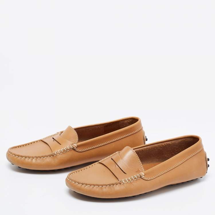 Pre Owned Tod's Tan Brown Leather Penny Loafers Size 37 
