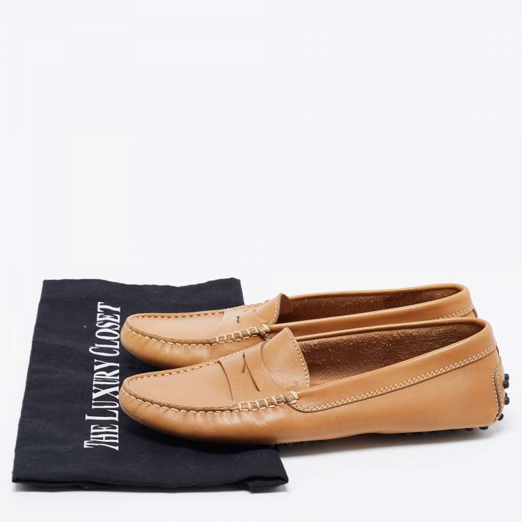 Pre Owned Tod's Tan Brown Leather Penny Loafers Size 37 