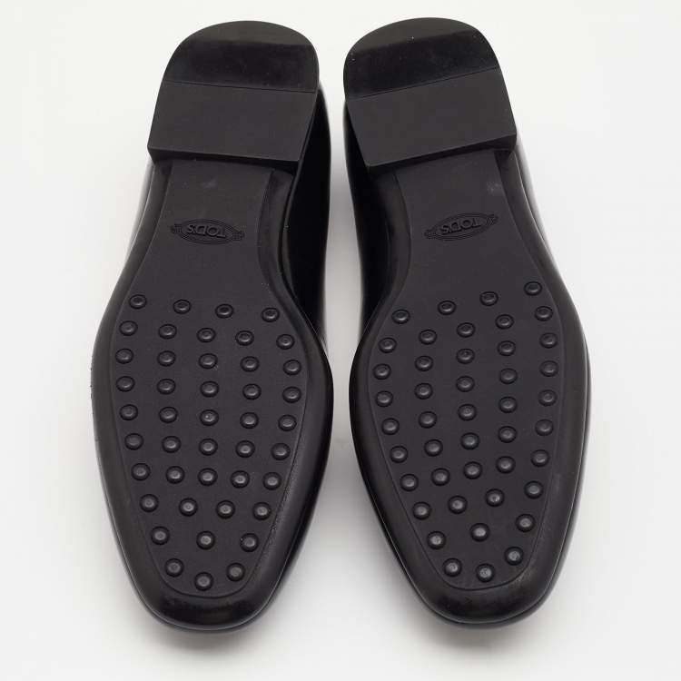 Pre Owned Tod's Black Leather Double T Smoking Slippers Size 36